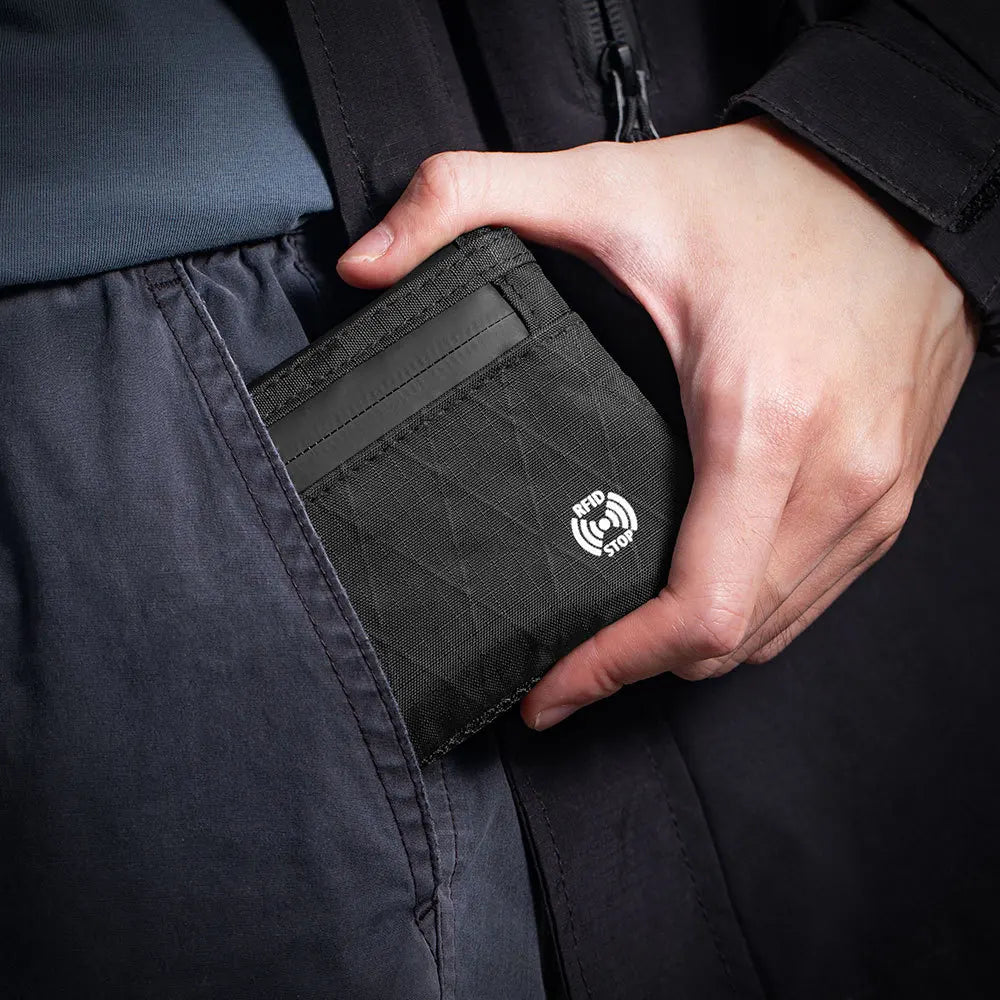 RFID Nylon Mini Wallet with Zipper & D-Ring Clip