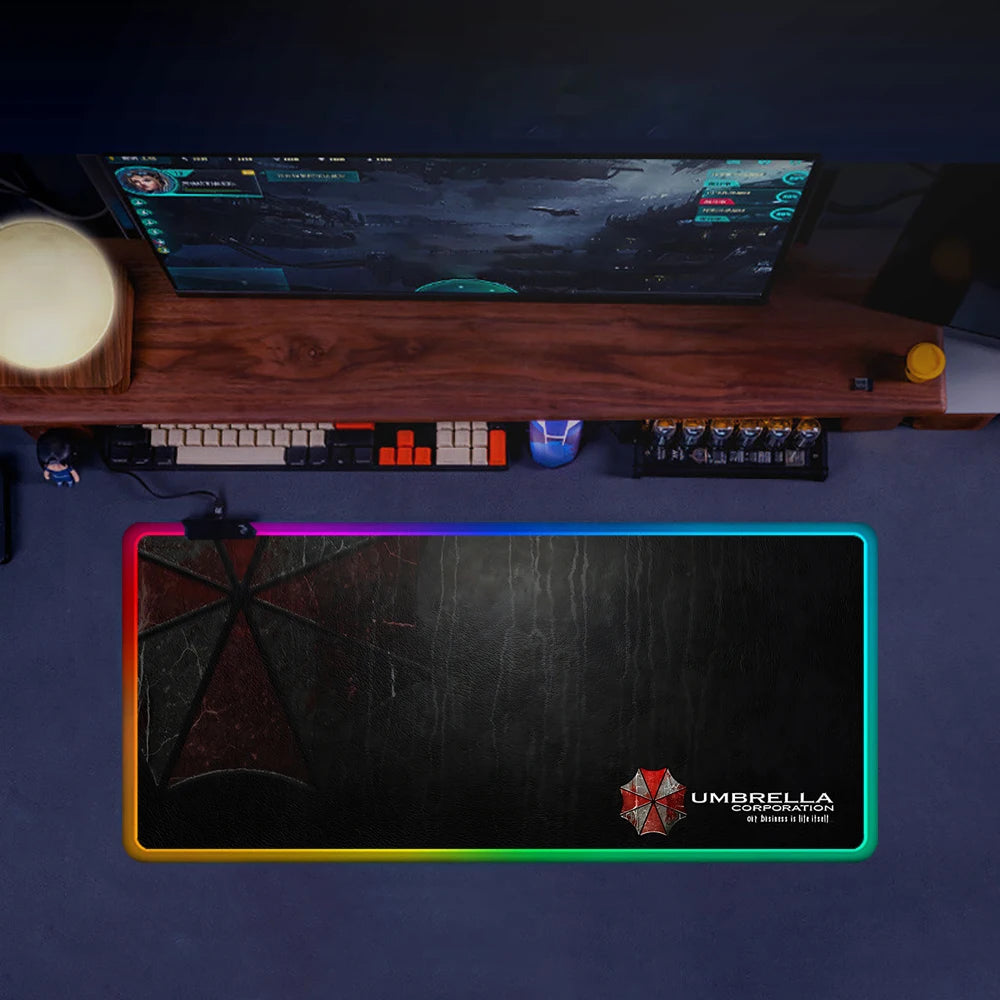 RGB LED Gaming Mouse Pad – Resident Evil Design, Glowing Rubber Mousepad for PC Gamer