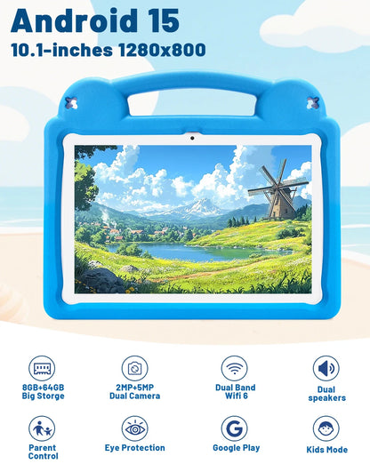 Kids Tablet 10.1" – Android 15, Parental Control, 8GB+64GB, 5000mAh, Octa Core