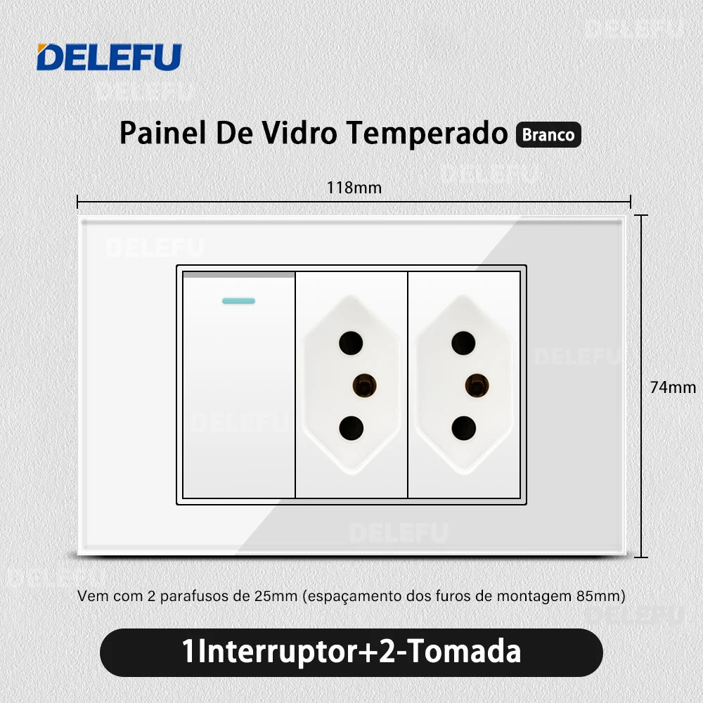 DELEFU Tempered Glass Smart Wall Socket with USB-C | Tuya WiFi | 10A–20A
