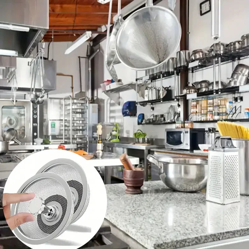 Stainless Steel Kitchen Sink Strainer with Handle & Stopper – 2-Pack