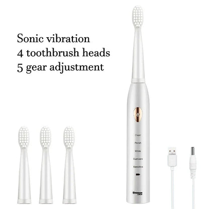 Rechargeable R.E.D. electric toothbrush with 5 cleaning modes, waterproof design, and 30-day battery life, suitable for oral care.