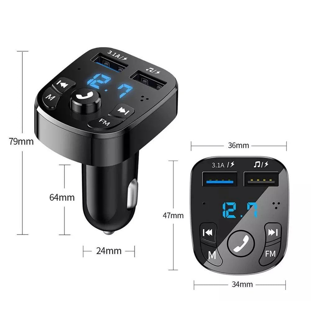 Bluetooth FM Transmitter Car Charger | 3.1A Fast Charging, Wireless Audio, MP3 Player, Dual USB