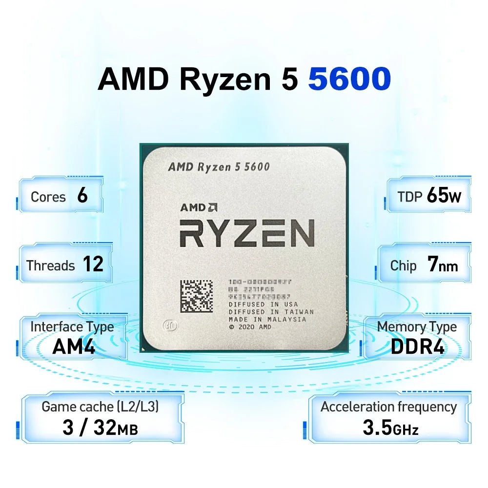 AMD Ryzen 5 5600 AM4 CPU – 6-Core, 4.4GHz Boost, 32MB Cache