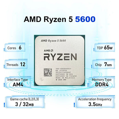 AMD Ryzen 5 5600 AM4 CPU – 6-Core, 4.4GHz Boost, 32MB Cache