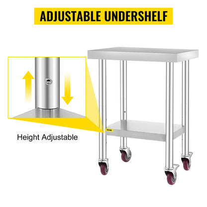 SucceBuy Stainless Steel Commercial Kitchen Worktable – Shelves & Caster Wheels