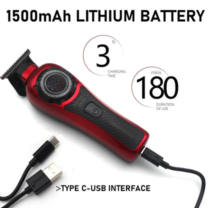 Kemei KM-999 Professional Hair Trimmer – DLC T-Blade, Zero Gap, LED Display, Cordless USB Clipper