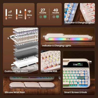 EPOMAKER Glyph 75% Mechanical Keyboard | Retro Typewriter | TFT Screen | Rotary Knob | Wired / 2.4GHz / BT