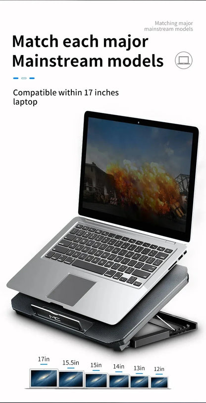 Red Shopping Q100 17-inch gaming laptop cooling pad with LED screen, dual USB ports, and 2600RPM fan for improved cooling.