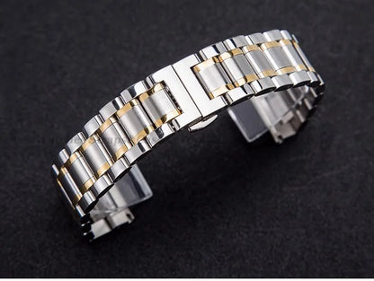 Curved End Solid Stainless Steel Watch Strap – Universal 12–24mm with Butterfly Clasp