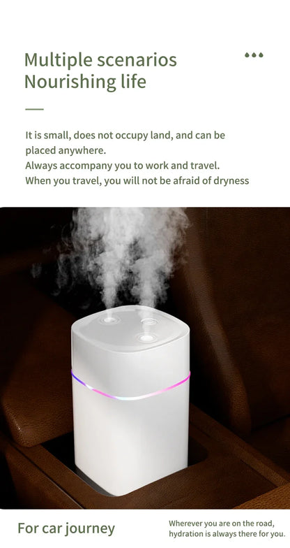 Air Humidifier Double Spray – Aromatherapy, Colorful LED, Heavy Fog, Mute