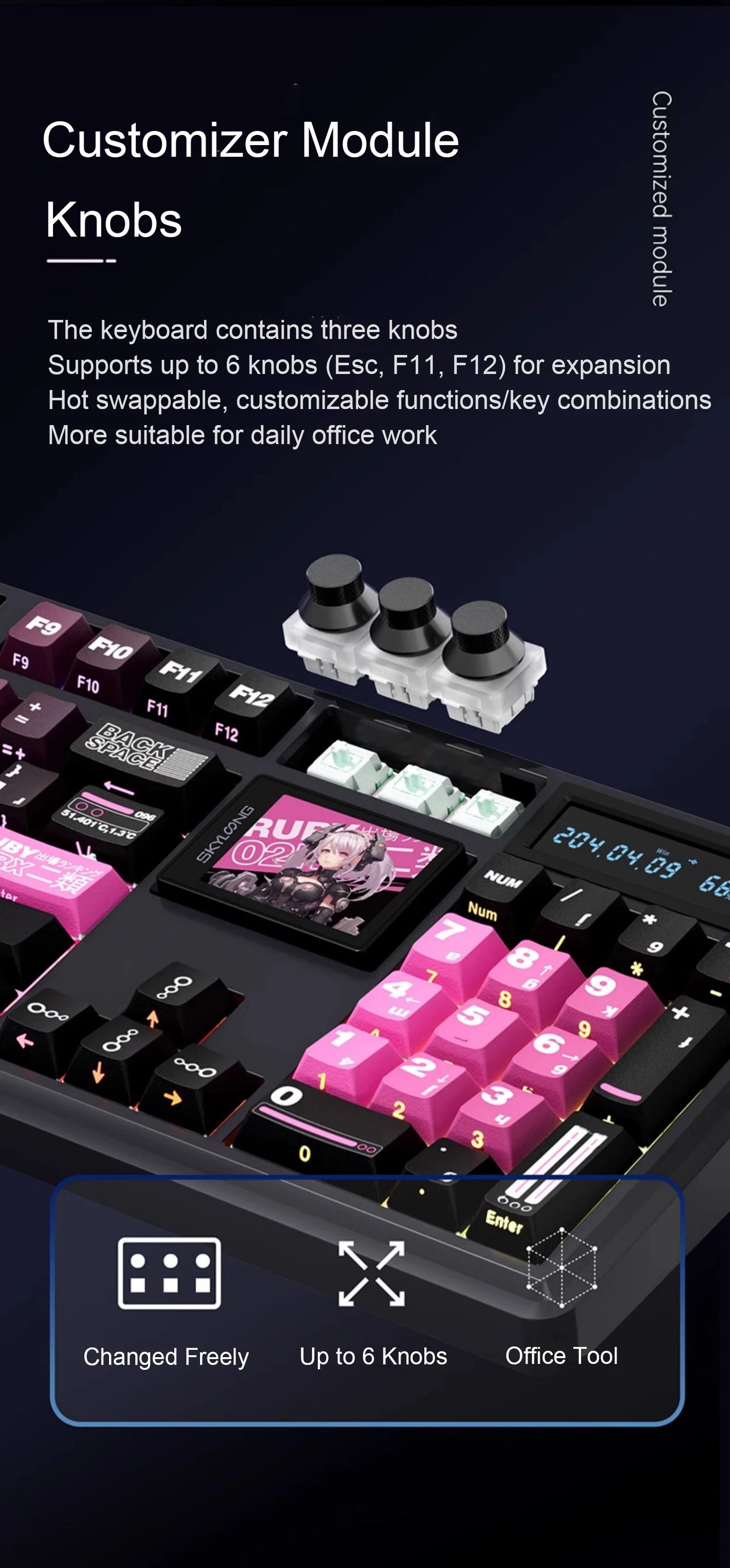 SKYLOONG GK104 Pro Full-Size Wireless Mechanical Keyboard – 104 Key, Hot-Swap, RGB, Macro Knob