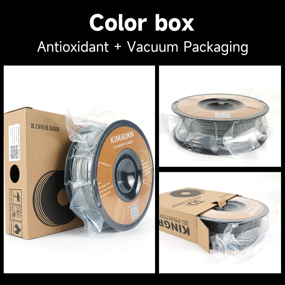 KINGROON 3D Printer Filament Bundle – 5KG, 1.75mm PLA / PETG / TPU / ABS, 5 Rolls, Black / White / Gray
