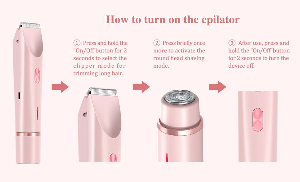 Electric Razor for Women – 2-in-1 Bikini & Body Hair Trimmer, IPX7 Waterproof, Wet & Dry Use