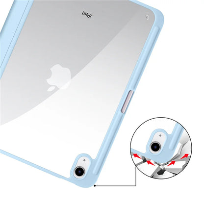 iPad Case with Pen Holder – Trifold Acrylic Clear Back Cover for iPad 9.7–11"