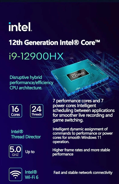 Gaming Laptop 16" — Intel i9-12900H, RTX 4060 8G, Up to 64GB DDR5, 4TB SSD, WiFi 6, Windows 11