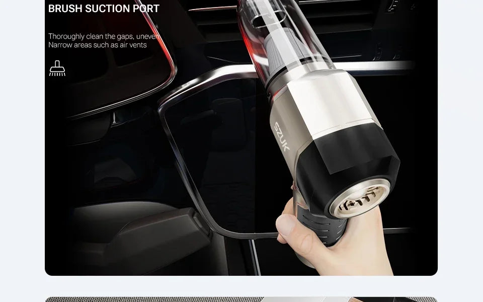 R.E.D. Shopping SZUK portable car vacuum cleaner, 100W, 15KPa, wireless handheld with 3-in-1 design for car cleaning.