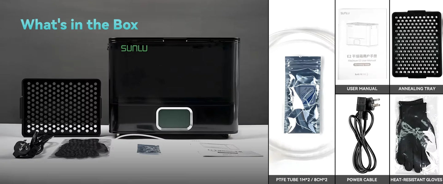SUNLU E2 Filament Dryer Box – Dual Chamber, Up to 110°C, 1.75mm & 2.85mm, 2x1KG Capacity