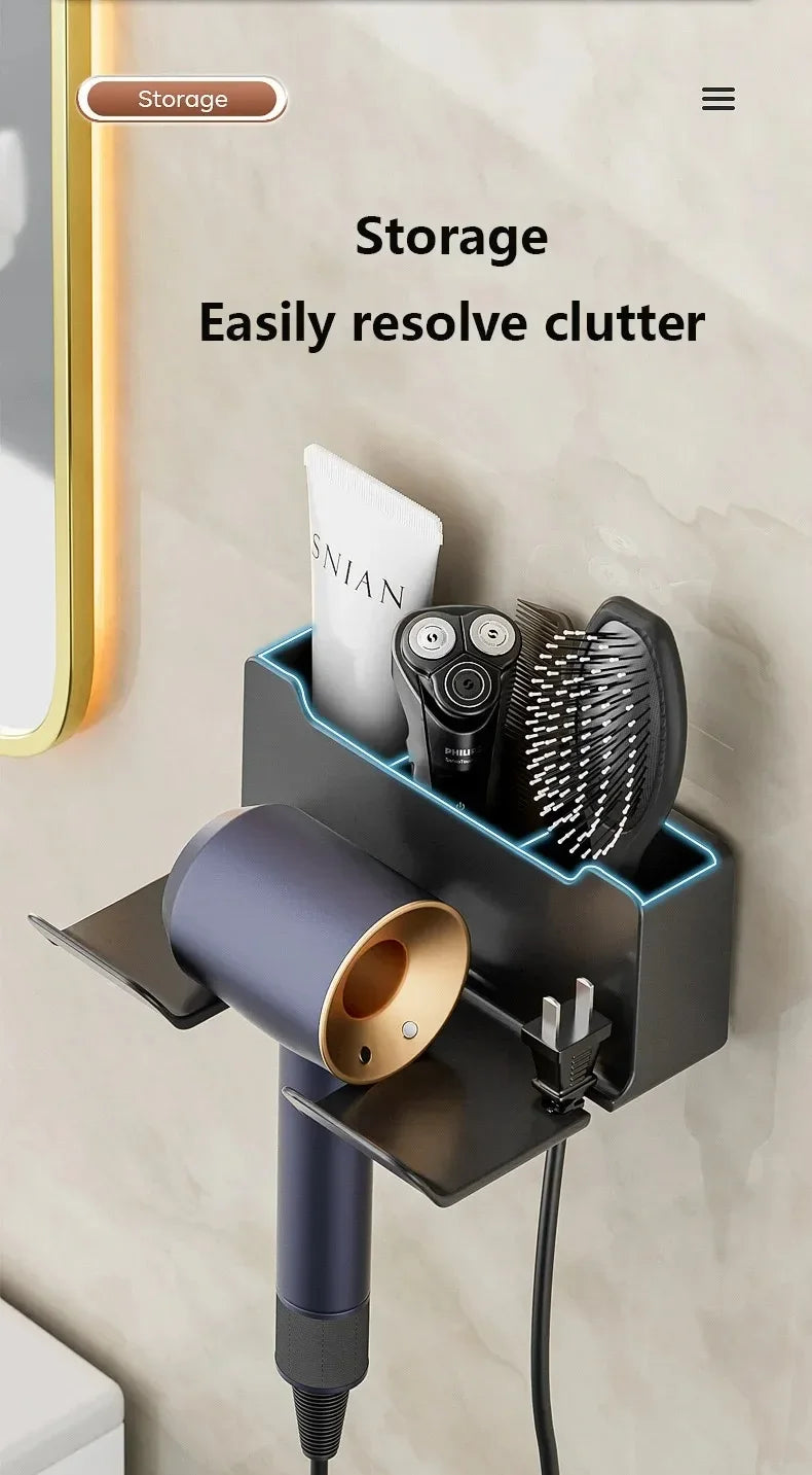 Wall-Mount Hair Dryer Holder with Suction Cup – No Drilling