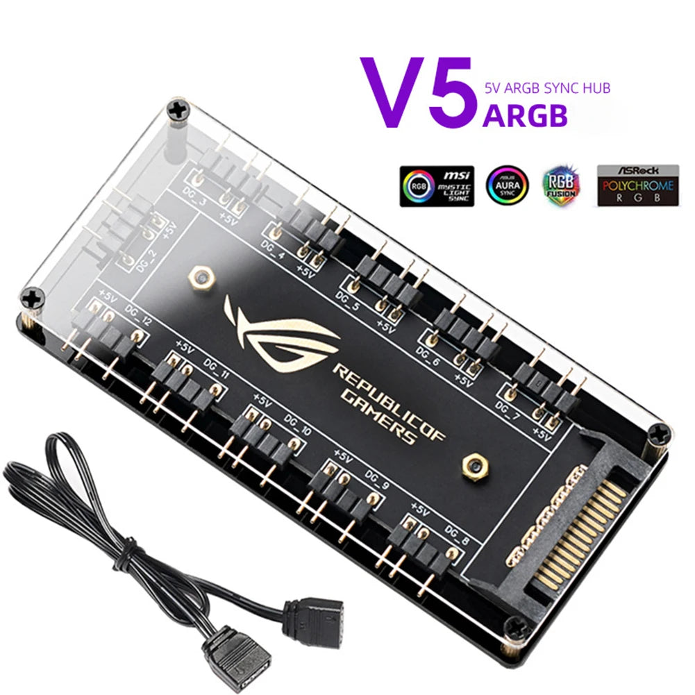 RGB & ARGB Fan Hub Cable Splitter – 4-Pin / SATA, Compatible with ASUS, MSI, GIGABYTE