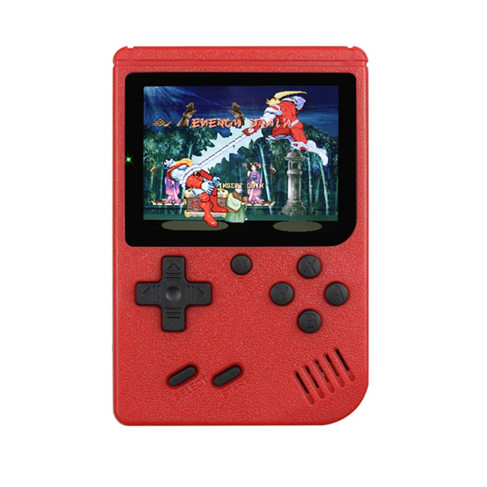 Portable 8-bit handheld gaming console with 3-inch color LCD screen, featuring 400 classic retro games from R.E.D. Shopping.