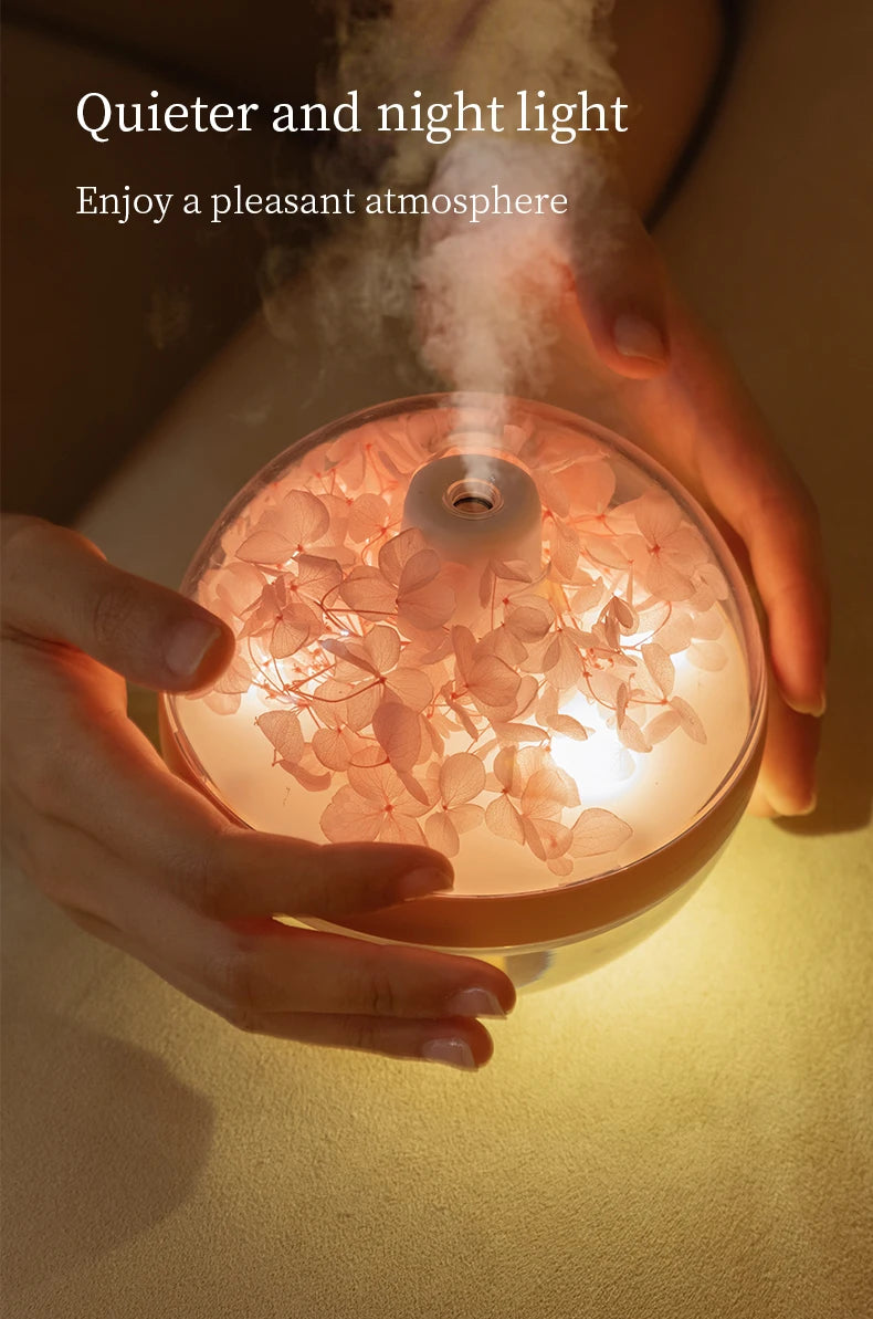 USB Rechargeable Air Humidifier 270ml — 800mAh Battery, Colour LED Light, Mist Maker, Flower Design