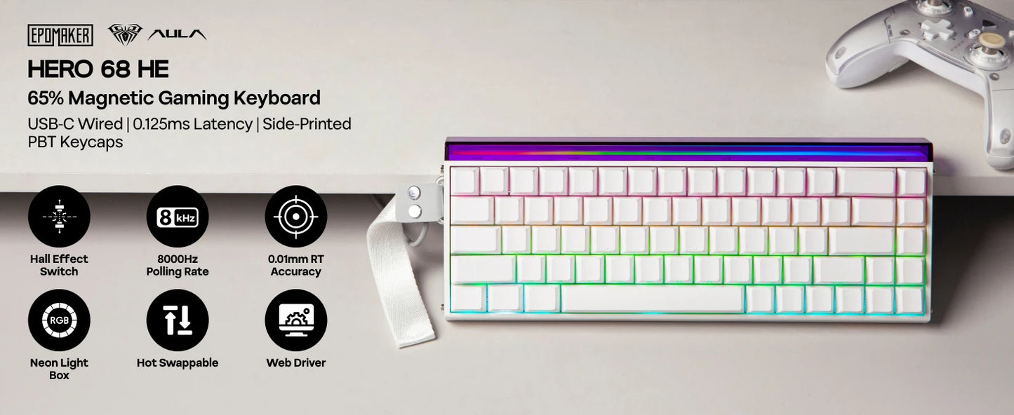 AULA Hero68 HE Magnetic Gaming Keyboard – 65% ANSI, Wired, Hall Effect Switches
