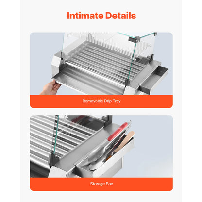 SucceBuy Hot Dog Roller Grill – 5, 7 or 11 Rollers, Stainless Steel, Dual Temp Control, Commercial Sausage Cooker