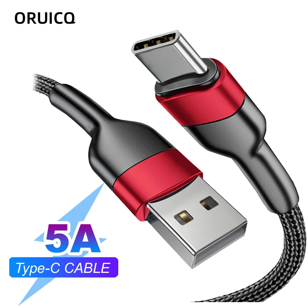5A USB to Type-C Fast Charging Cable – Nylon Braided, for iPhone, Samsung, Xiaomi, Huawei