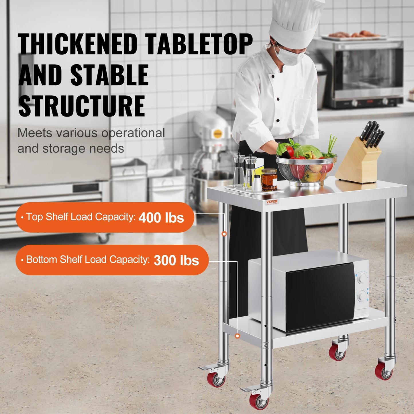 SucceBuy Stainless Steel Commercial Kitchen Worktable – Shelves & Caster Wheels