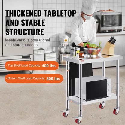 SucceBuy Stainless Steel Commercial Kitchen Worktable – Shelves & Caster Wheels