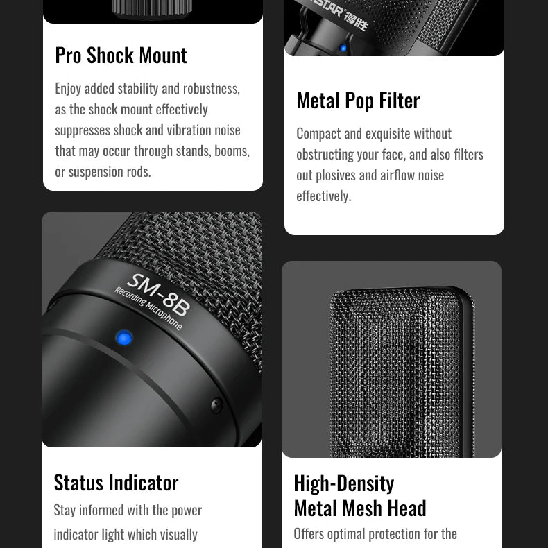 TAKSTAR SM-8B (2nd Gen) XLR Condenser Microphone – Studio Mic for Podcasting, Streaming & YouTube
