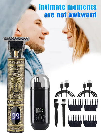Men's grooming set with nose and ear hair trimmer and T9 hair clipper, USB rechargeable, compact grooming tools by R.E.D. Shopping