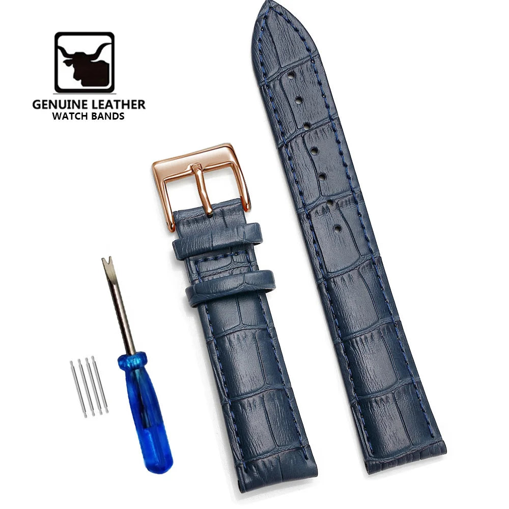 Premium Genuine Leather Watch Strap | 12–24mm, 9 Colors + Tool