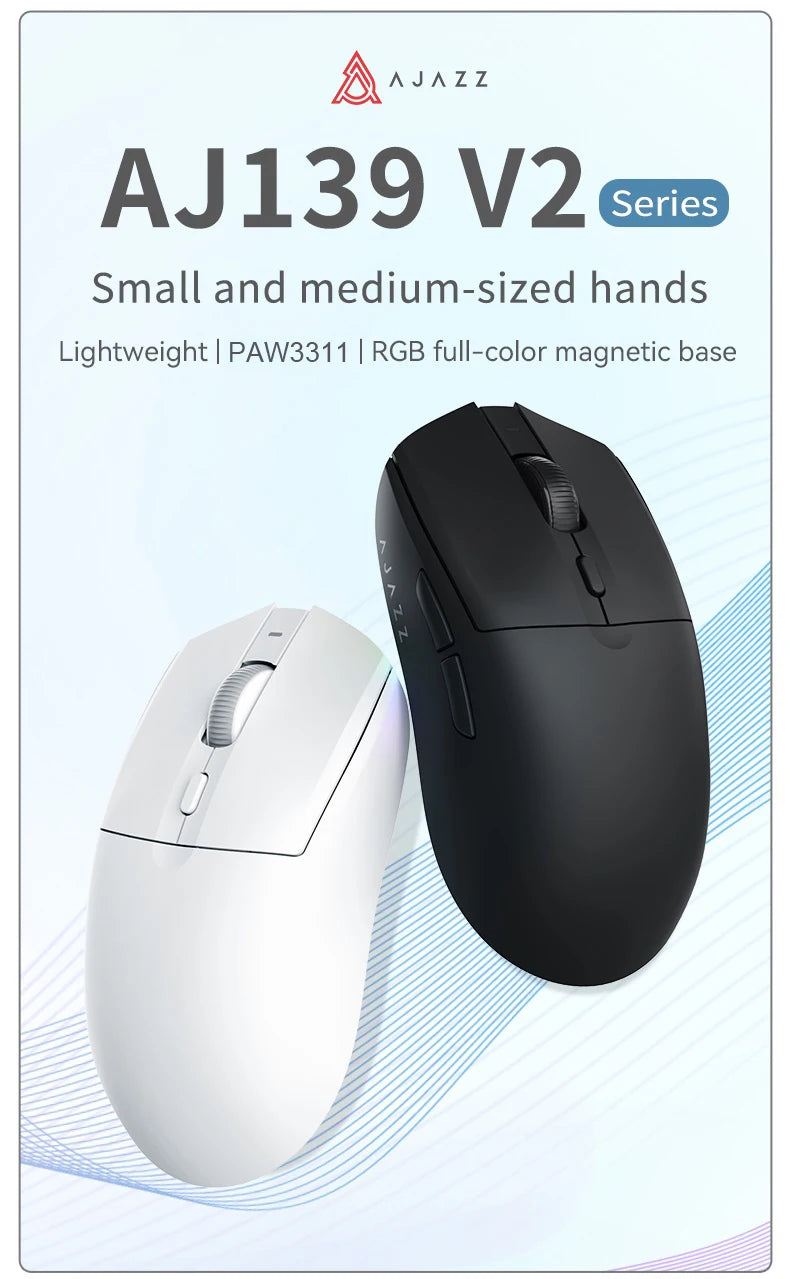 AJAZZ AJ139 V2 MC Wireless Gamer Mouse with Dock PAW3311 Gaming Sensor 12000DPI Max Tri-mode Connect Mice for Laptop PC