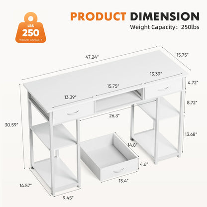 JHK 48" Gaming Desk with Fabric Drawers & Storage Shelves – Metal Frame Home Office