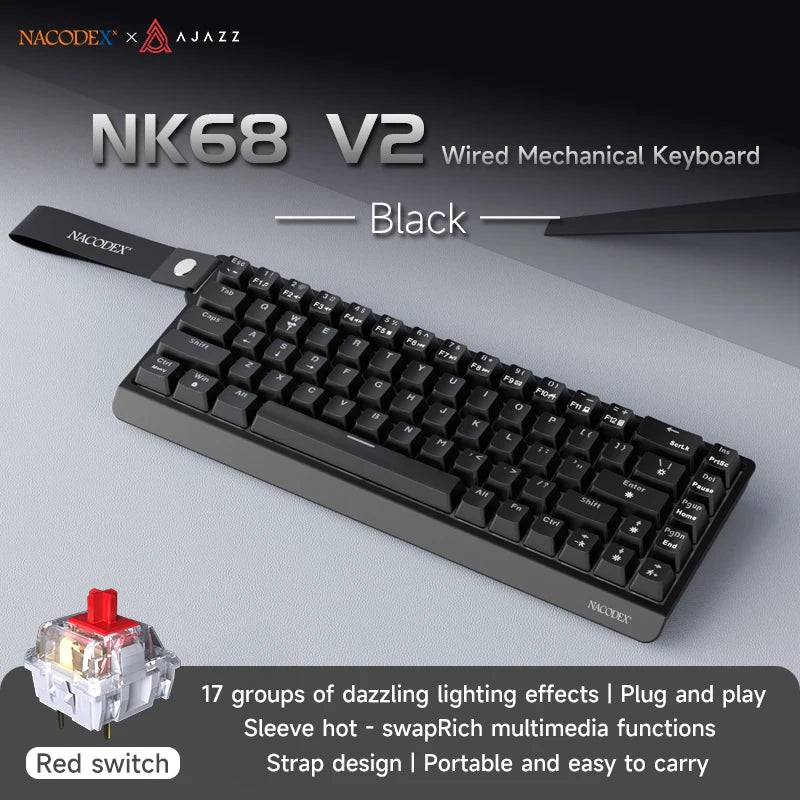 AJAZZ NK68 V2 Gaming Mechanical Keyboard | Hot-Swap | RGB Backlight | 68 Keys | Red Switch | USB