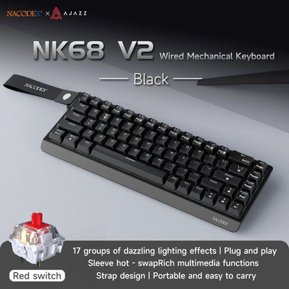 AJAZZ NK68 V2 Gaming Mechanical Keyboard | Hot-Swap | RGB Backlight | 68 Keys | Red Switch | USB