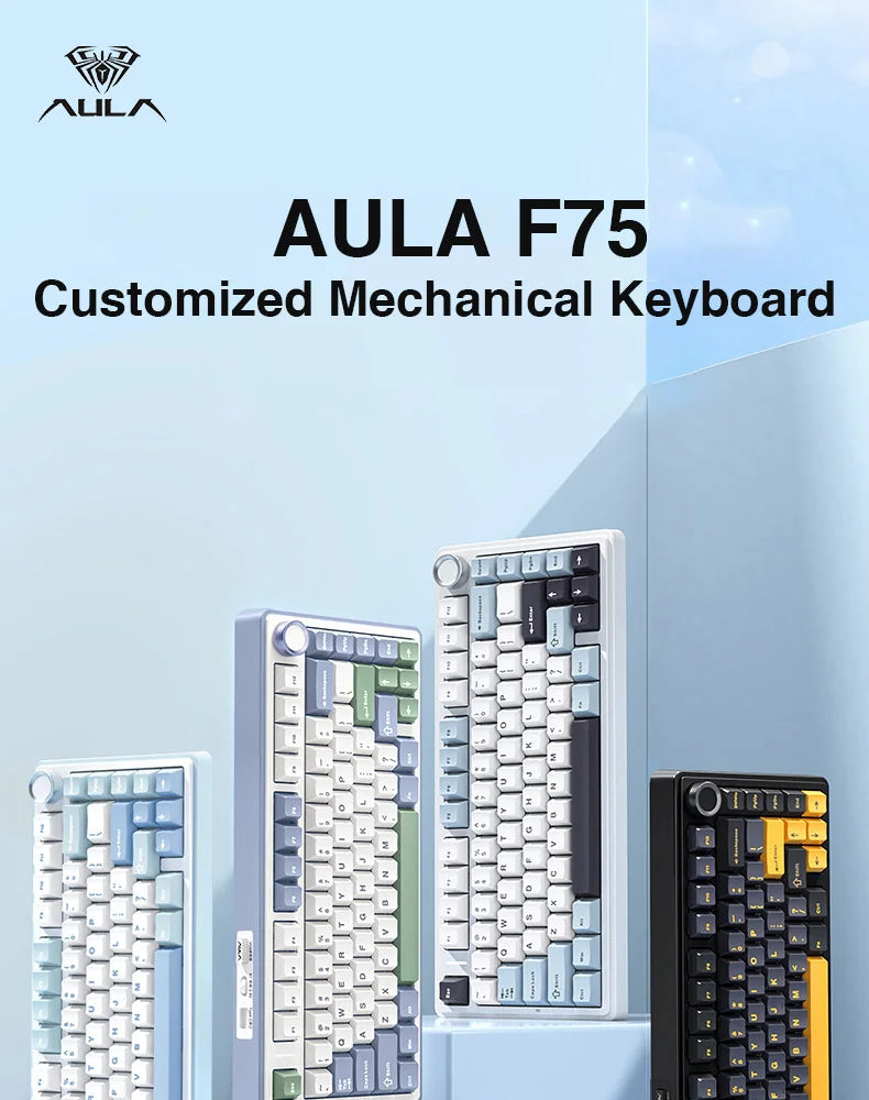 AULA F75 Mechanical Keyboard – 75% Layout, Tri-Mode (2.4G/BT/USB), RGB, Hot-Swap, PBT Keycaps