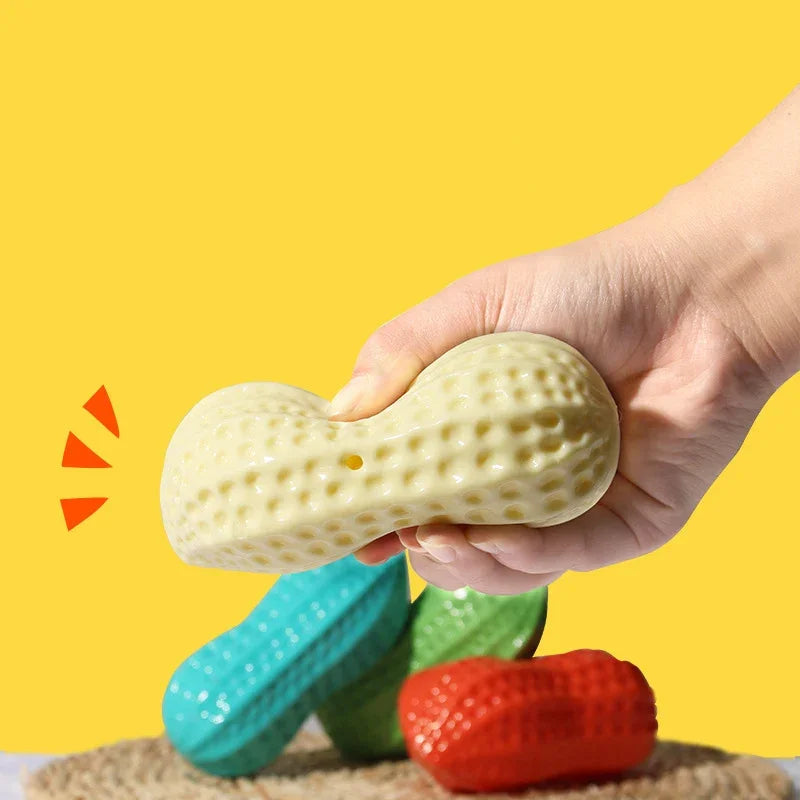 Peanut Squeaky Dog Chew Toy | TPR Teeth Cleaning Interactive Pet Toy