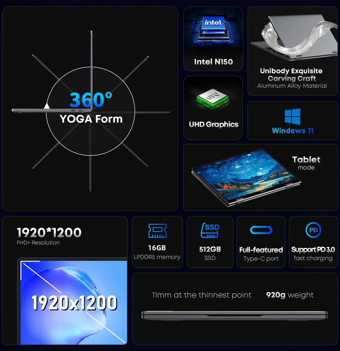 CHUWI MiniBook X 10.51" 2-in-1 Laptop – Intel N150, 16GB, 512GB, 2K Touch
