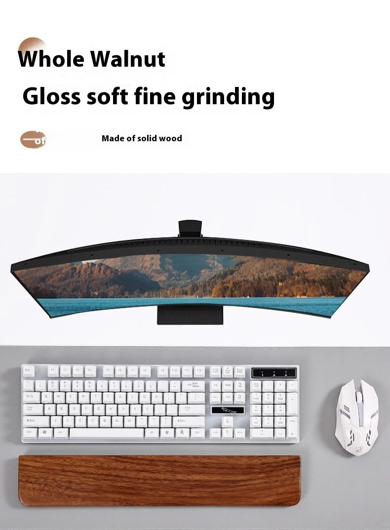 Walnut Wood Keyboard Wrist Rest – Ergonomic Palm Pad for 60/68/87/98/104/108 Key Mechanical Keyboards