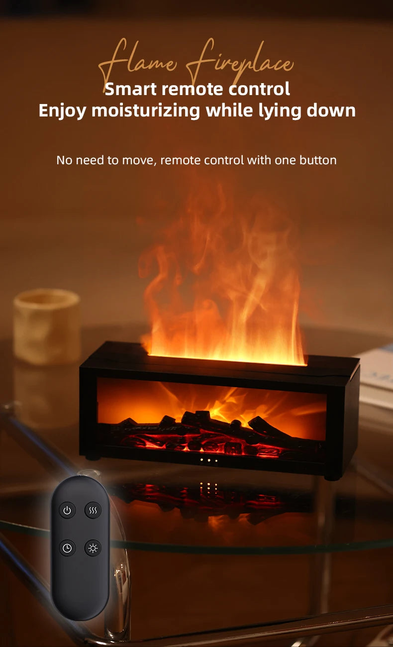Fireplace Aroma Diffuser & Air Humidifier — Colorful Flame Effect, Timer, Remote Control, Home & Office