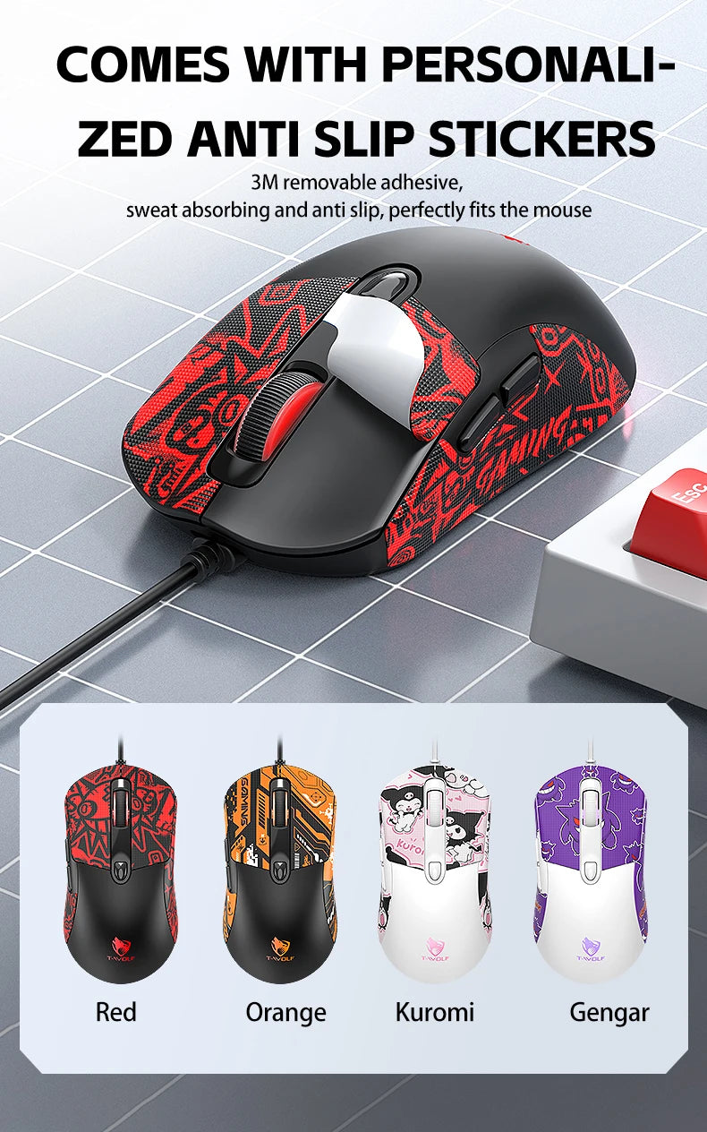OBAME Cute Wired Gaming Mouse – Anti-Slip Sticker, 6-Key, RGB Backlight, for PC & Laptop
