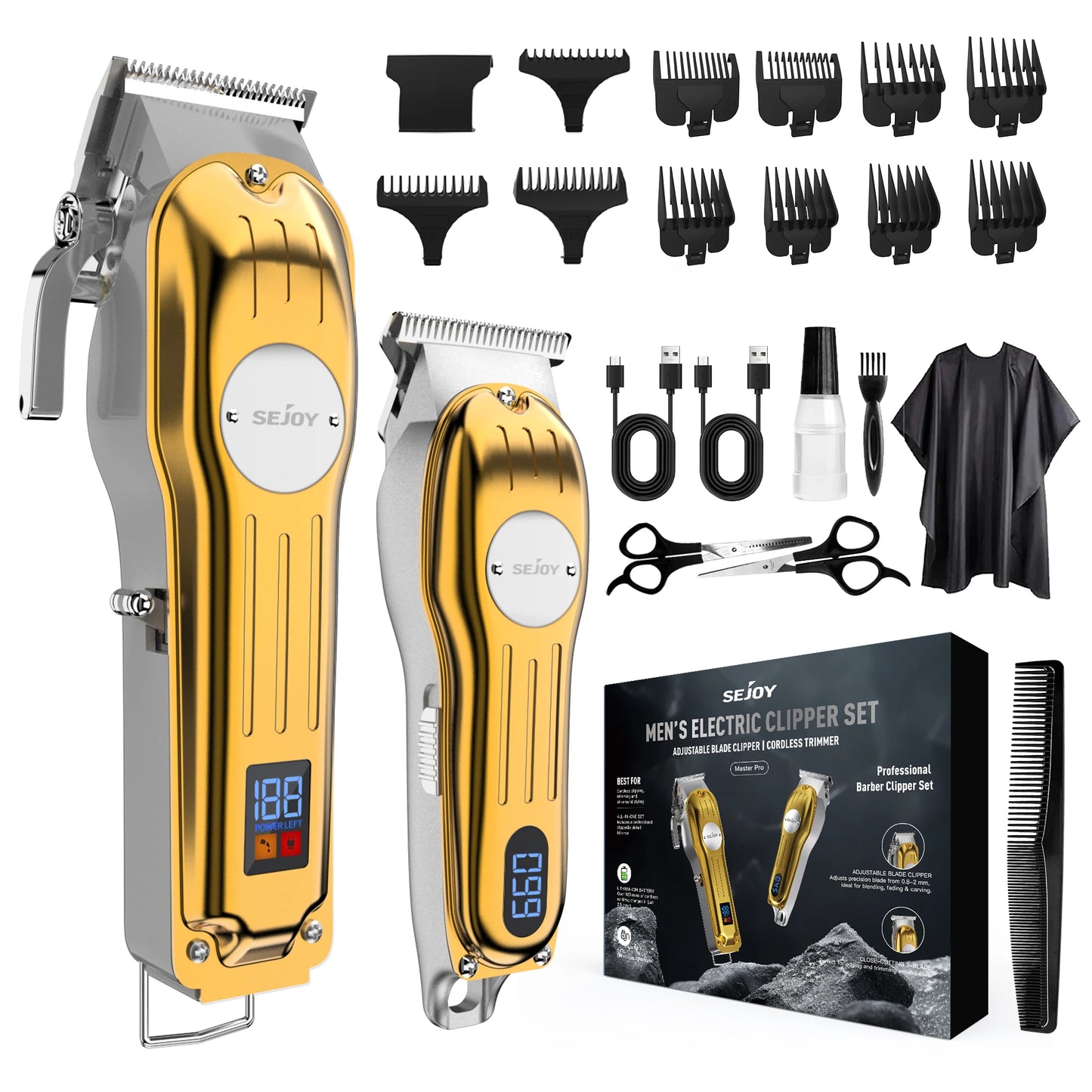 Sejoy Professional Hair Clipper Combo Kit | Cordless Rechargeable | Barber Haircut Machine