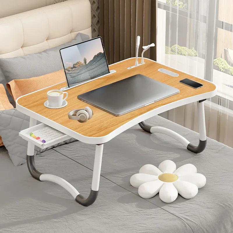 Portable Laptop Desk with USB Light & Fan – Foldable Adjustable Table for Bed & Sofa