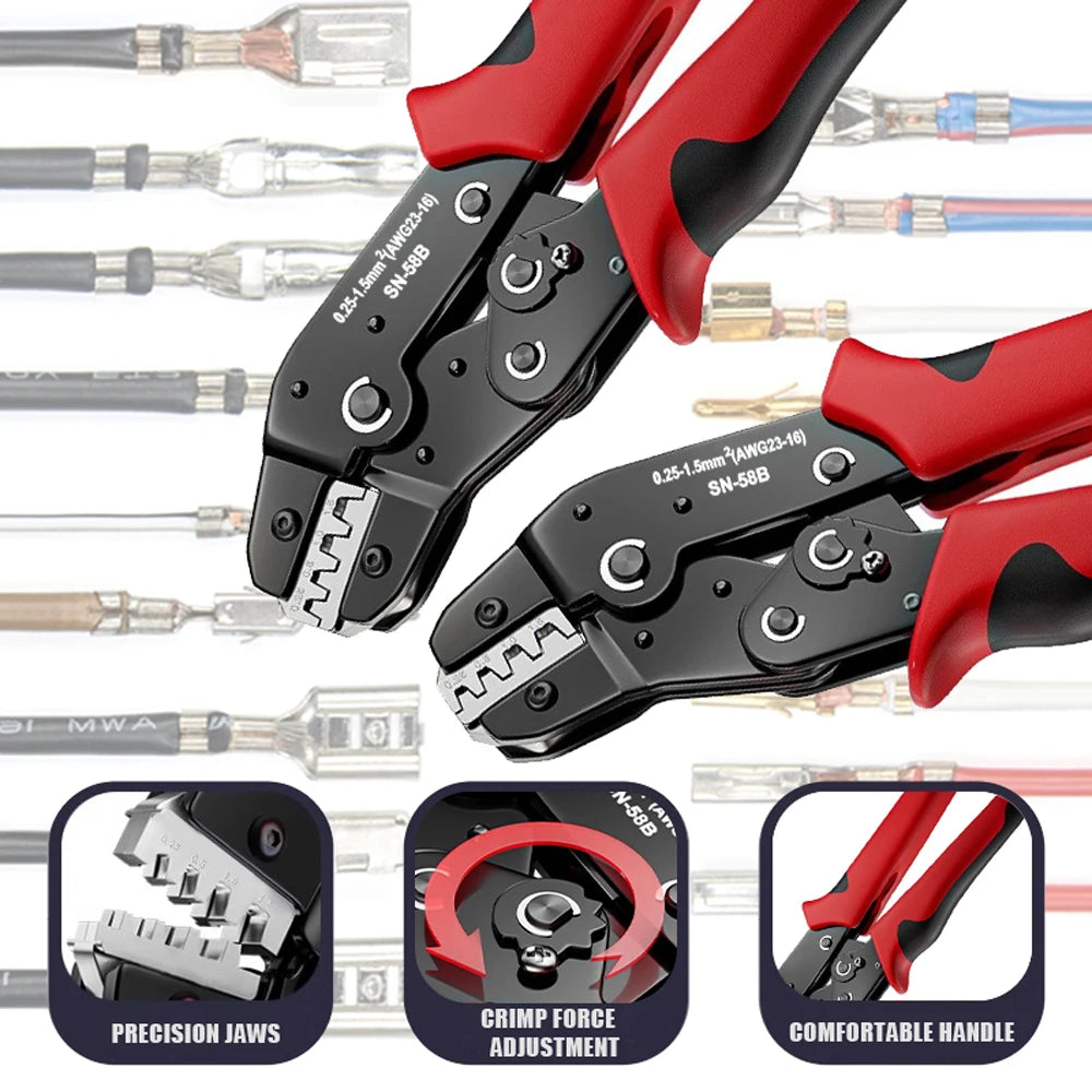 Ratcheting Crimping Tool Set SN-58B – For Dupont, JST, MOLEX & Open Barrel Terminals