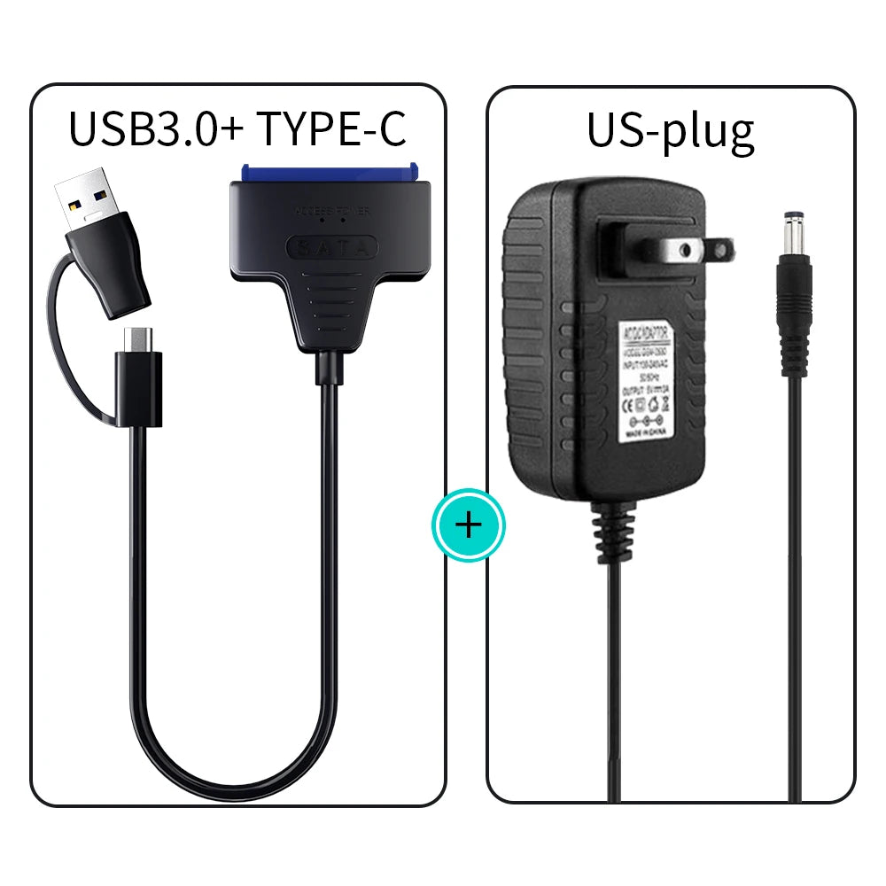 USB 3.0 to SATA Cable for 2.5"/3.5" HDD & SSD – with 12V/2A Power Adapter