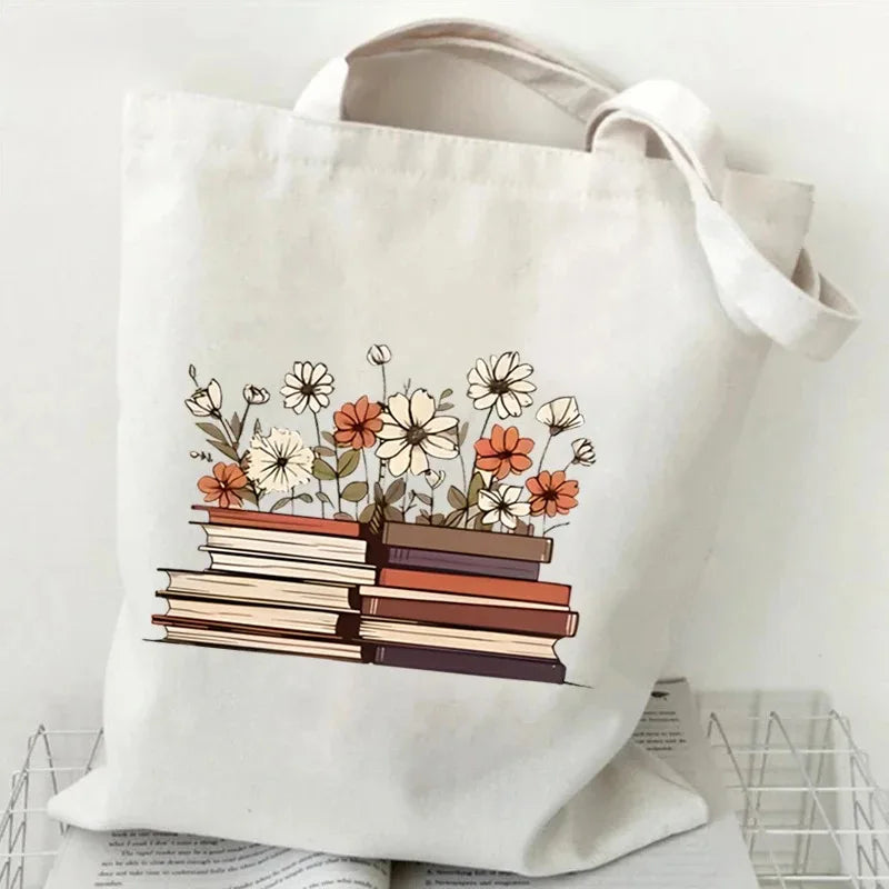 Just A Girl Who Loves Books Canvas Tote Bag - Vintage Rose Reusable Shopper for Book Lovers