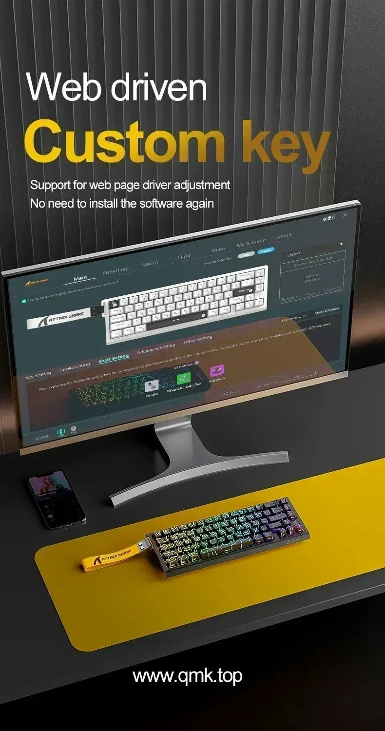 Attack Shark X68 HE Gaming Keyboard – Magnetic Hall Effect, 0.01mm Rapid Trigger, 8000Hz, 68-Key